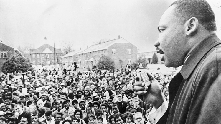 Martin Luther King, Jr. addresses a crowd.