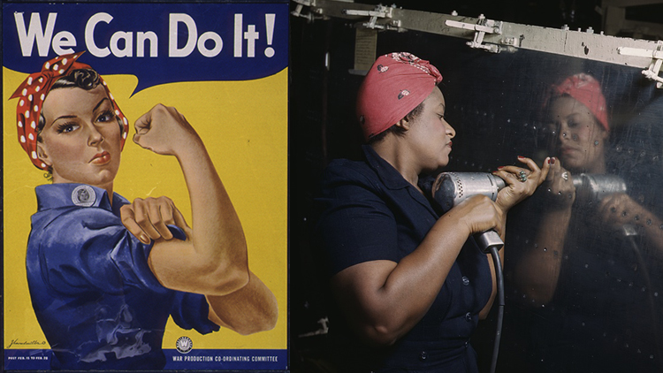 We Can Do It! A World War II poster depicting ‘Rosie the Riveter’. Poster by J. Howard Miller. ca 1942. Office for Emergency Management. War Production Board. (01/1942 - 11/03/1945). Series: War Production Board, compiled 1942 - 1943. Record group: Record Group 179: Records of the War Production Board, 1918 - 1947