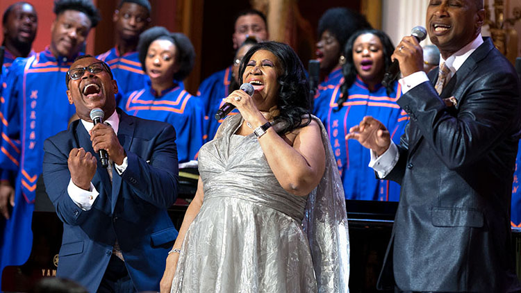 Aretha Franklin performs during "The Gospel Tradition: In Performance at the White House" in the East Room of the White House, April 14, 2015. (Official White House Photo by Pete Souza) This official White House photograph is being made available only fo