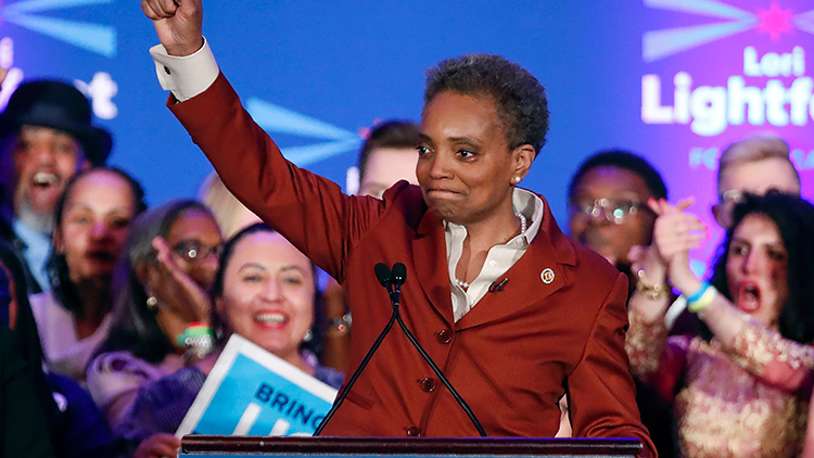 Chicago mayor elect Lori Lightfoot speaks during the election night party in Chicago, Illinois on April 2, 2019. - In a historic first, a gay African American woman was elected mayor of America's third largest city Tuesday, as Chicago voters entrusted a political novice with tackling difficult problems of economic inequality and gun violence. Lori Lightfoot, a 56-year-old former federal prosecutor and practicing lawyer who has never before held elected office, was elected the midwestern city's mayor in a lopsided victory. (Photo by Kamil Krzaczynski / AFP) (Photo credit should read KAMIL KRZACZYNSKI/AFP/Getty Images)