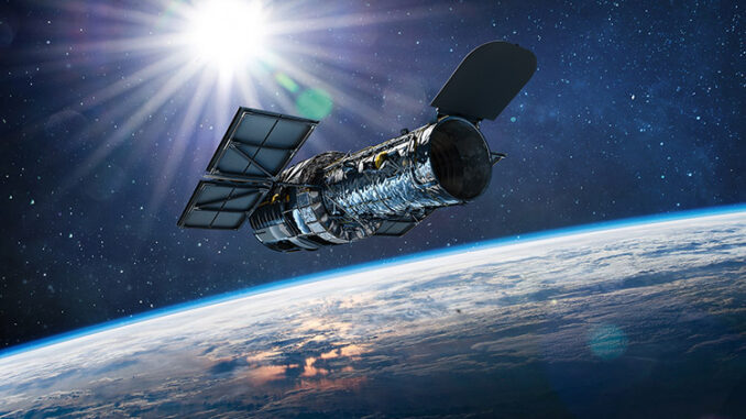 Hubble,Telescope,On,Orbit,Of,Earth.,Space,Observatory.,Telescope,In Hubble Space Telescope